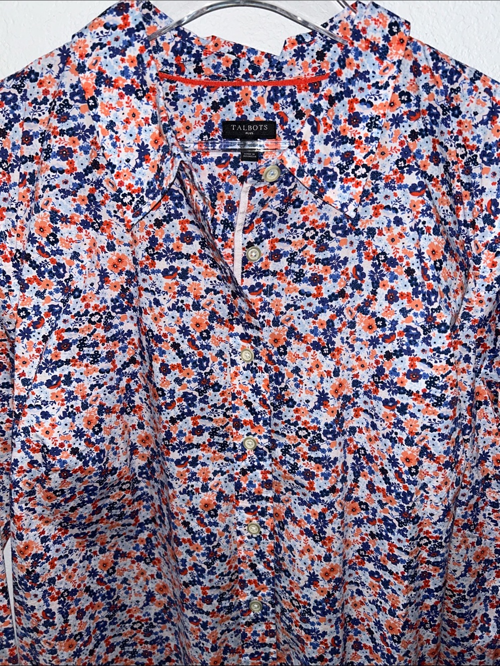 Talbots Plus NWOT Orange Blue Floral Long-Sleeve Button-Down Shirt sz 2X in EUC